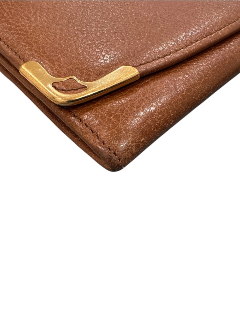 Cartier Paris Vintage Brown Pebbled Leather Long Flap Wallet Gold Accent - Picture 5 of 11